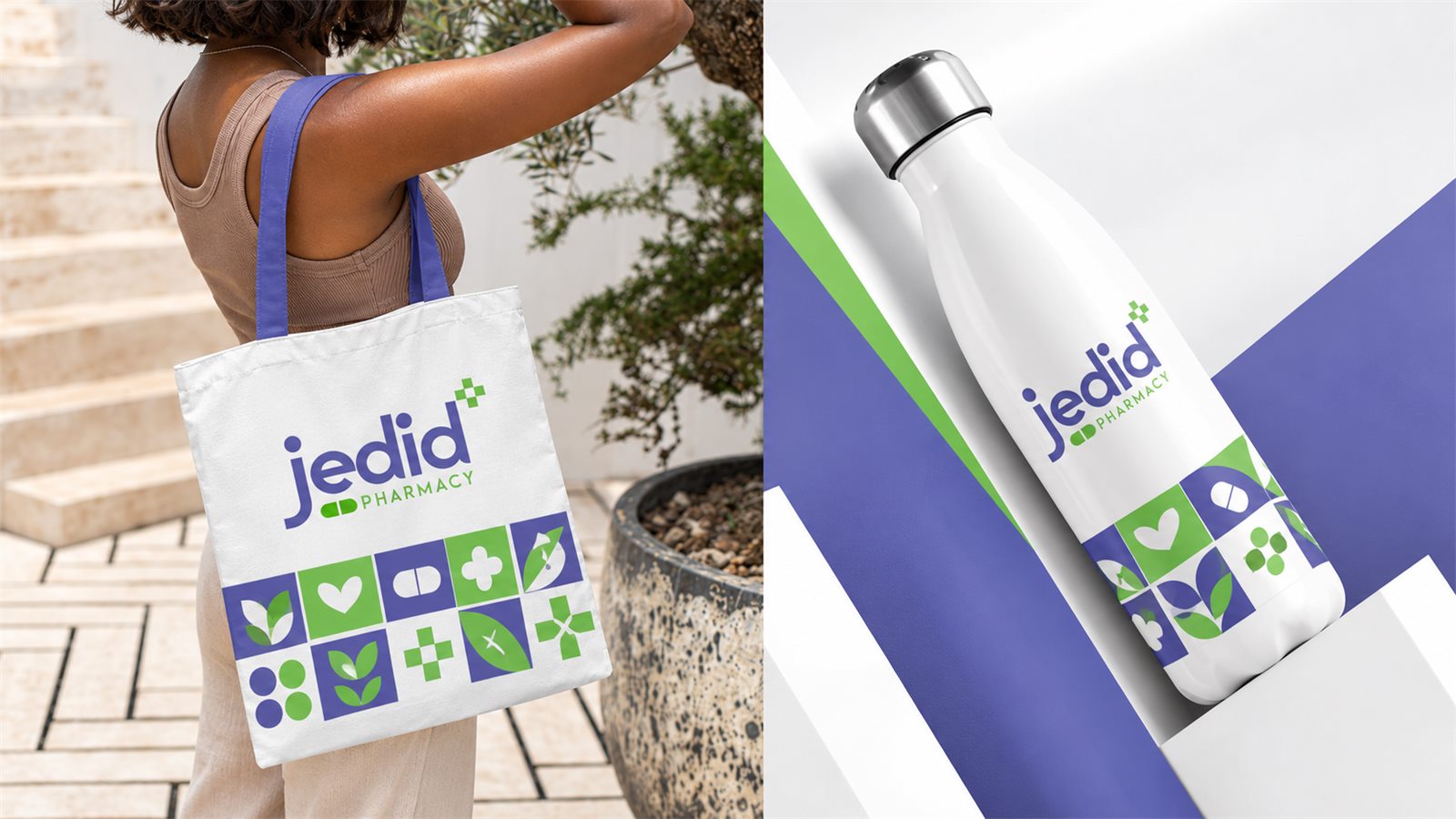 Jedid tote bag and water bottle