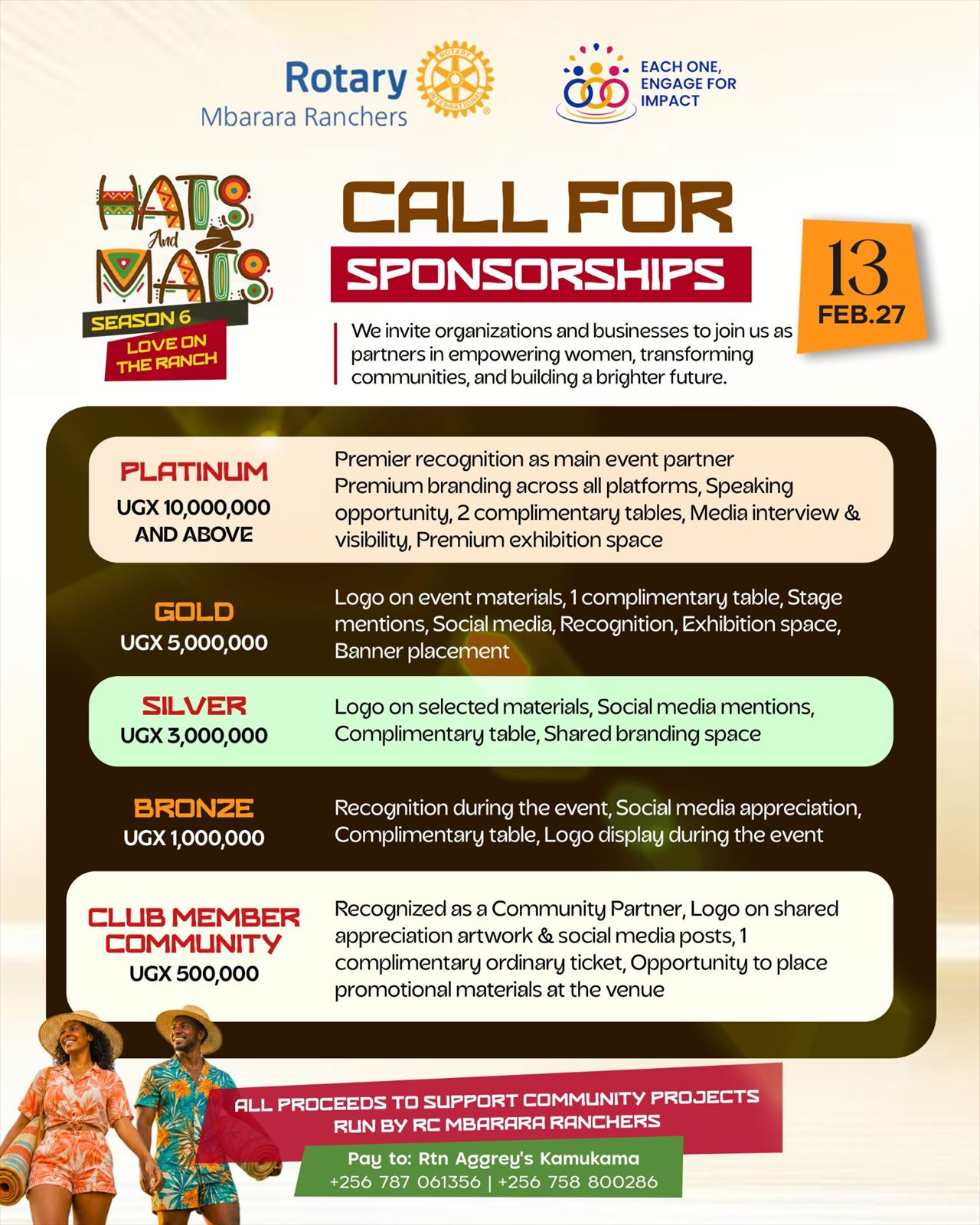 Hats and Mats call for sponsorships with sponsorship tiers