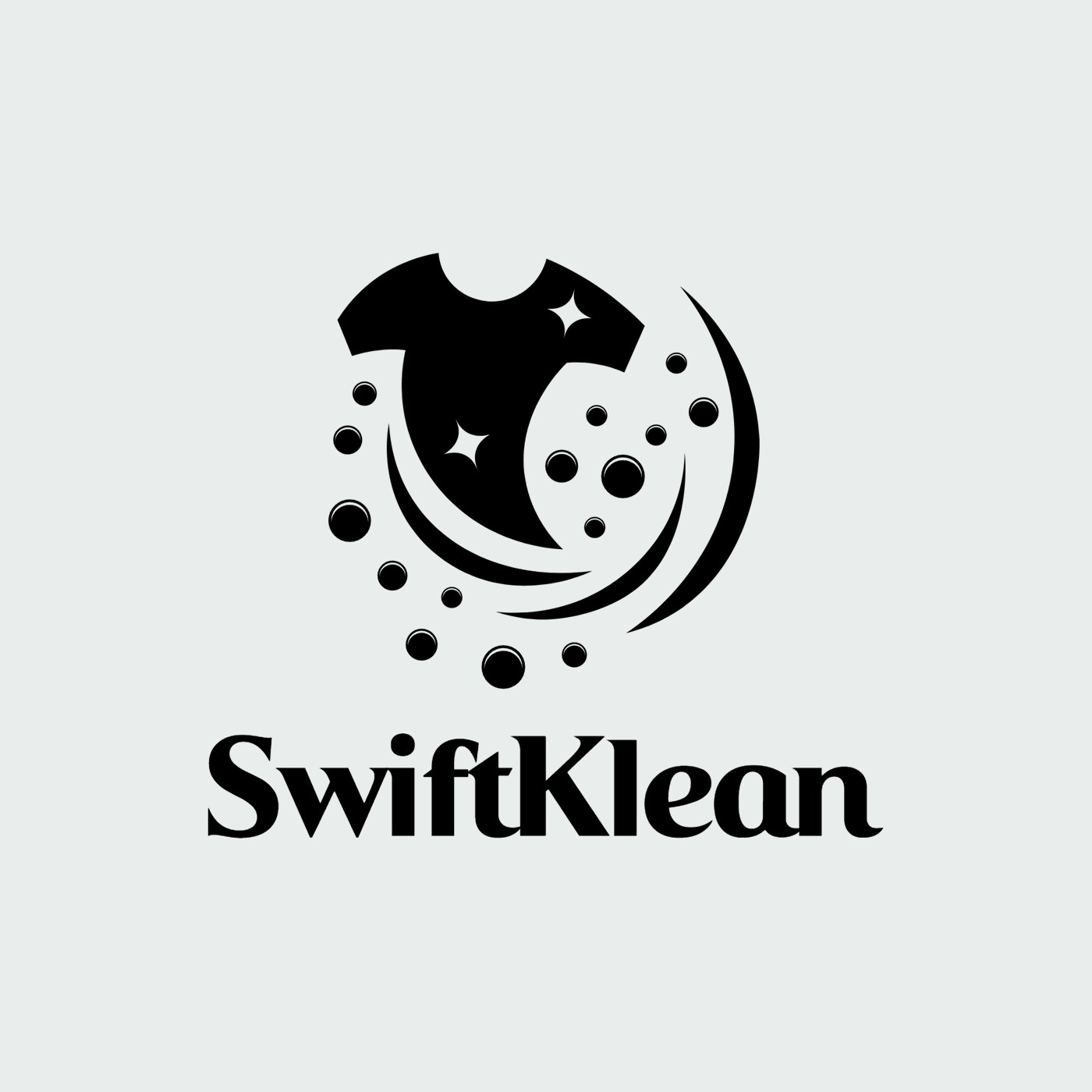 SwiftKlean logo in solid black on light grey