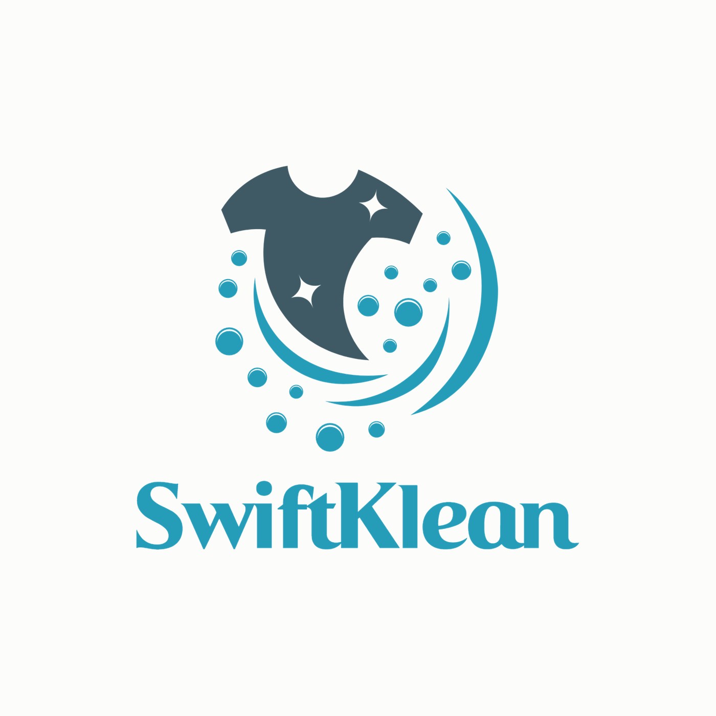 SwiftKlean primary logo in cyan and slate on paper white