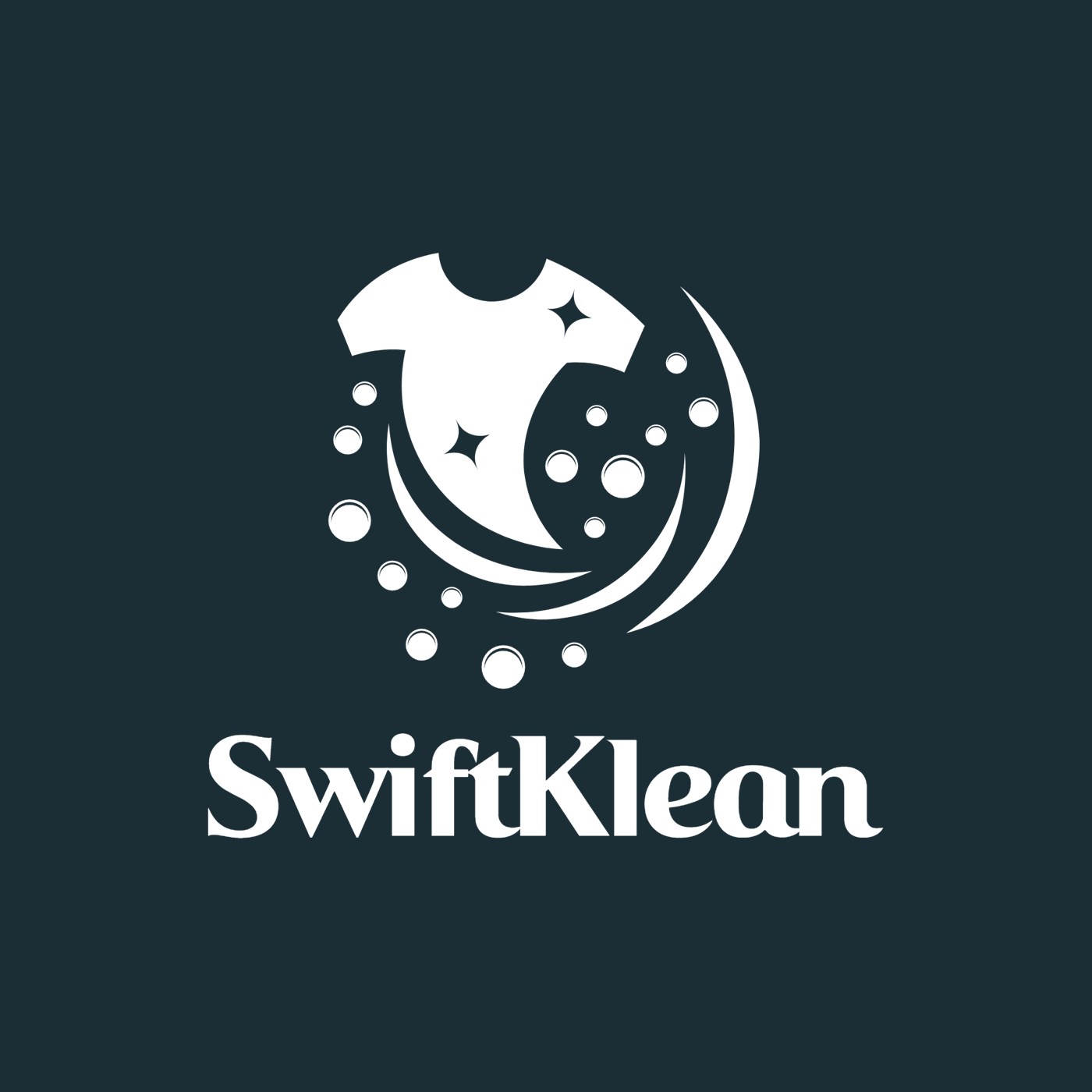 SwiftKlean reversed logo in white on deep navy