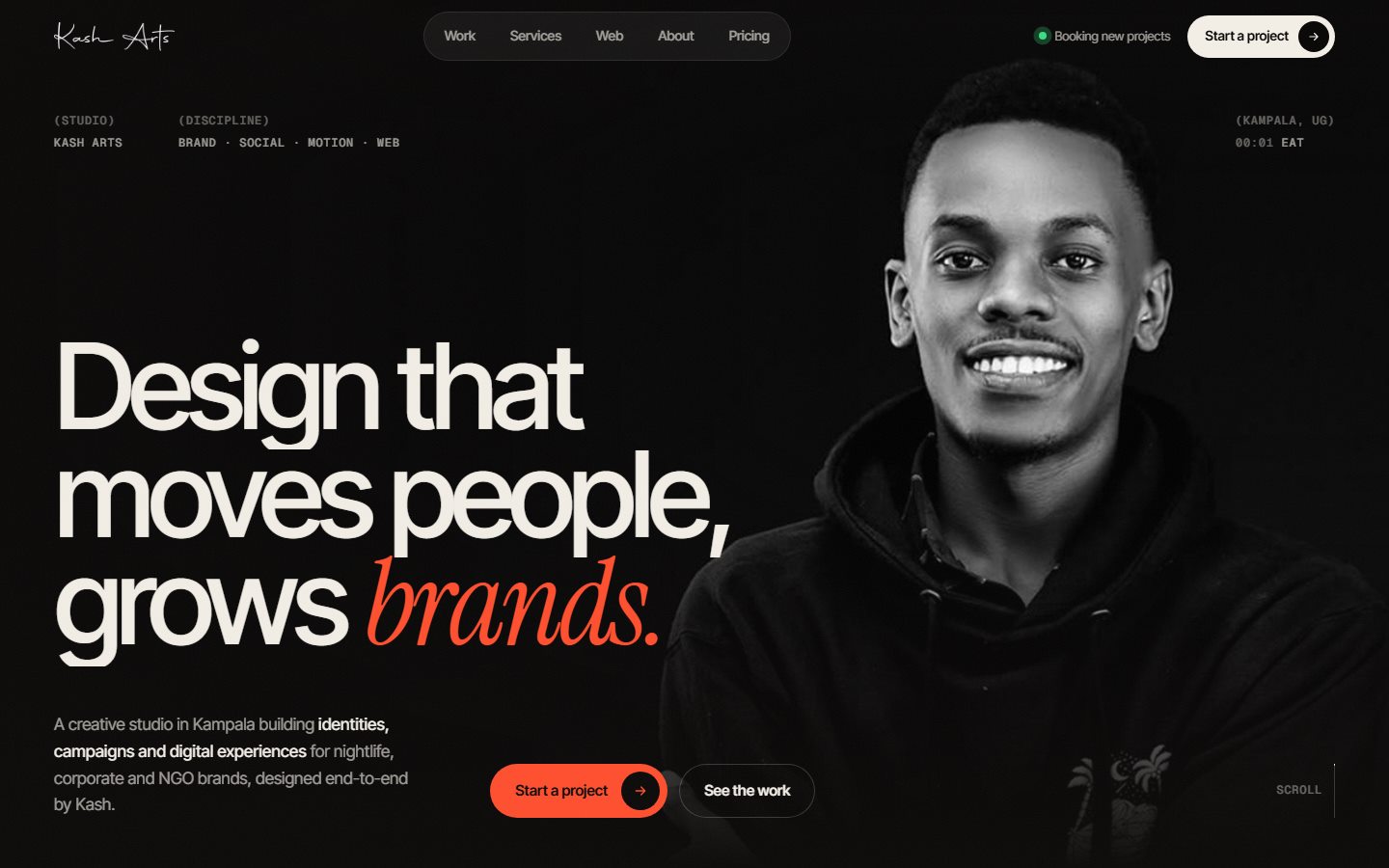 Kash Arts homepage: Design that moves people, grows brands